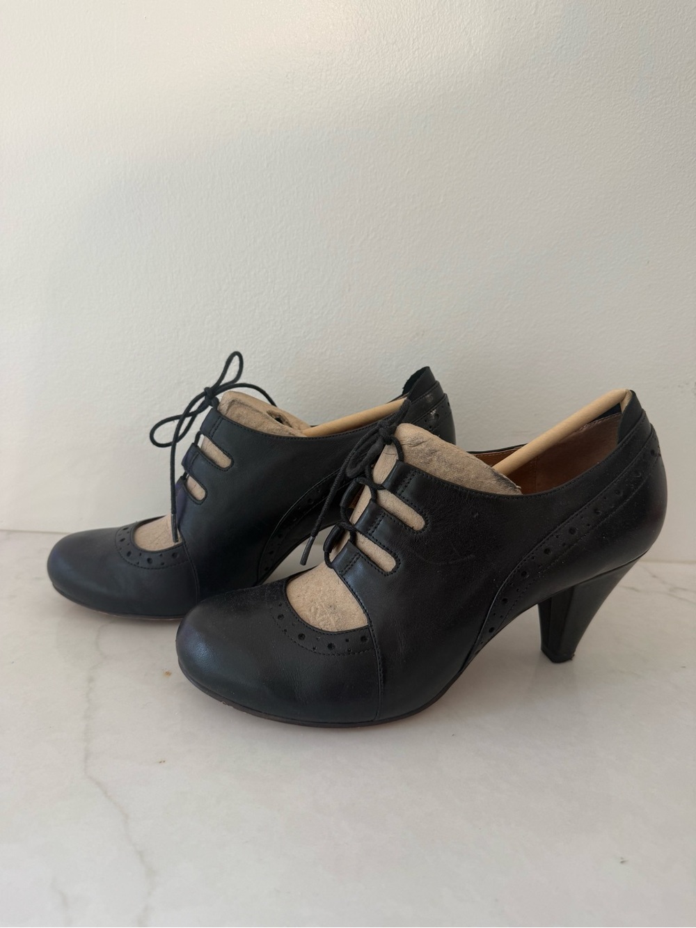 Classic Black Leather Lace-Up Heels